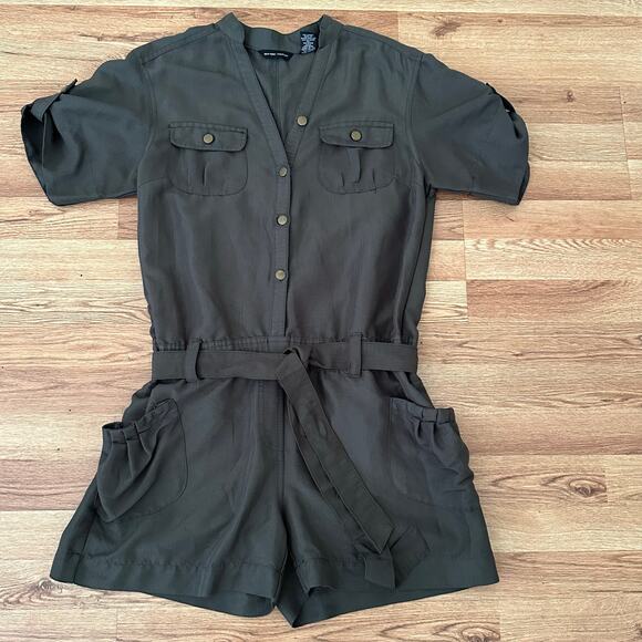 New York & Company Pants - New York & Company Olive Green Short Sleeves V-Neck Romper Size M